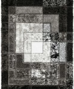 Well Woven Kenzo Retro Geometric Pattern 3D Textured Shag Black Grey Rug