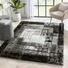 Well Woven Kenzo Retro Geometric Pattern 3D Textured Shag Black Grey Rug