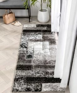 Well Woven Kenzo Retro Geometric Pattern 3D Textured Shag Black Grey Rug