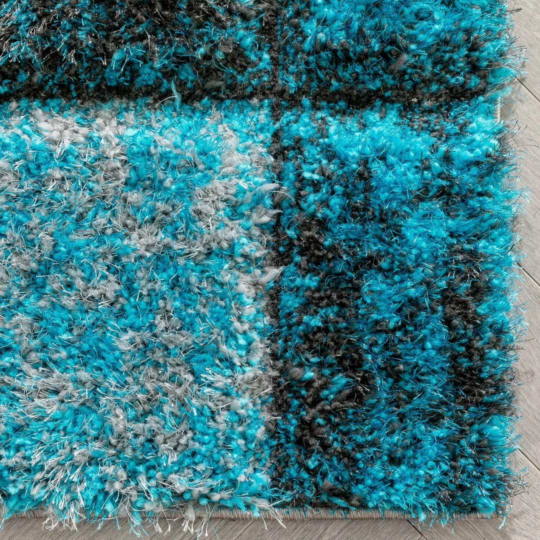 Well Woven Kenzo Retro Geometric Pattern 3D Textured Shag Teal Grey Rug 4 Well Woven Kenzo Retro Geometric Pattern 3D Textured Shag Teal Grey Rug