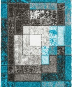 Well Woven Kenzo Retro Geometric Pattern 3D Textured Shag Teal Grey Rug