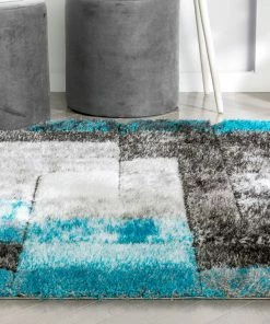 Well Woven Kenzo Retro Geometric Pattern 3D Textured Shag Teal Grey Rug 18 Well Woven Kenzo Retro Geometric Pattern 3D Textured Shag Teal Grey Rug