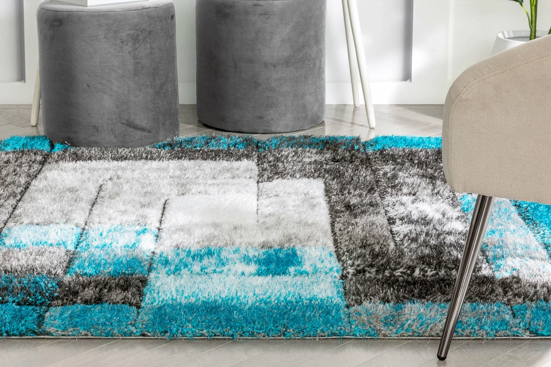 Well Woven Kenzo Retro Geometric Pattern 3D Textured Shag Teal Grey Rug 6 Well Woven Kenzo Retro Geometric Pattern 3D Textured Shag Teal Grey Rug