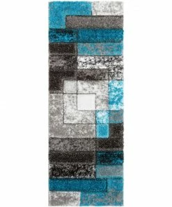 Well Woven Kenzo Retro Geometric Pattern 3D Textured Shag Teal Grey Rug 20 Well Woven Kenzo Retro Geometric Pattern 3D Textured Shag Teal Grey Rug