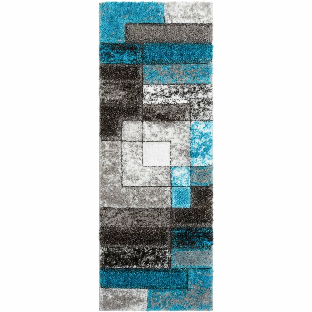 Well Woven Kenzo Retro Geometric Pattern 3D Textured Shag Teal Grey Rug 8 Well Woven Kenzo Retro Geometric Pattern 3D Textured Shag Teal Grey Rug
