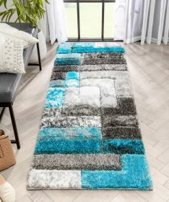 Well Woven Kenzo Retro Geometric Pattern 3D Textured Shag Teal Grey Rug 19 Well Woven Kenzo Retro Geometric Pattern 3D Textured Shag Teal Grey Rug