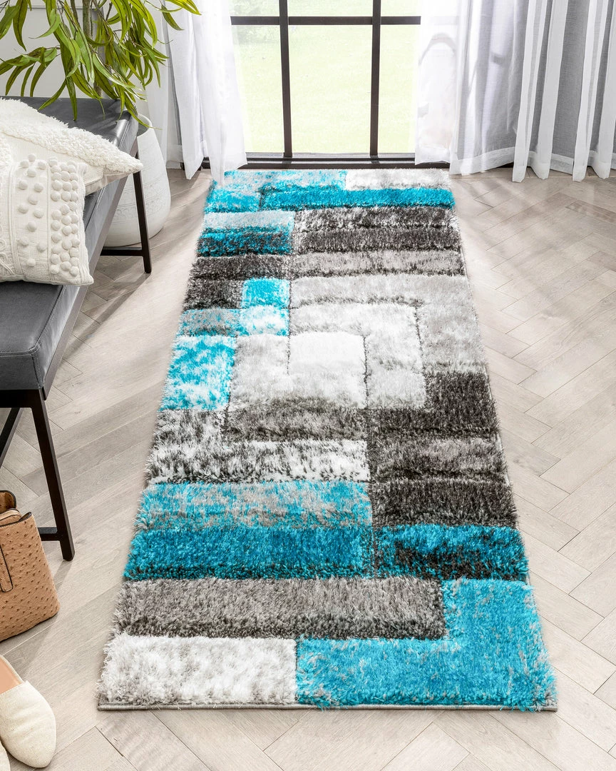Well Woven Kenzo Retro Geometric Pattern 3D Textured Shag Teal Grey Rug 7 Well Woven Kenzo Retro Geometric Pattern 3D Textured Shag Teal Grey Rug