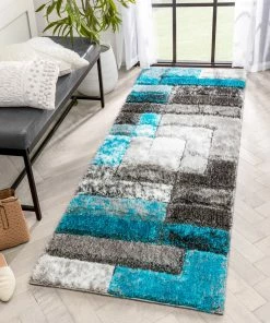 Well Woven Kenzo Retro Geometric Pattern 3D Textured Shag Teal Grey Rug 21 Well Woven Kenzo Retro Geometric Pattern 3D Textured Shag Teal Grey Rug