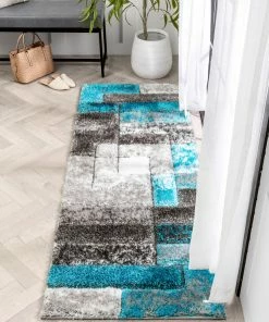 Well Woven Kenzo Retro Geometric Pattern 3D Textured Shag Teal Grey Rug 23 Well Woven Kenzo Retro Geometric Pattern 3D Textured Shag Teal Grey Rug