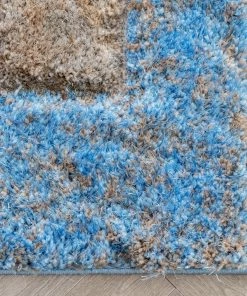 Well Woven Kenzo Retro Geometric Pattern 3D Textured Shag Grey Light Blue Rug