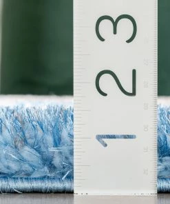 Well Woven Kenzo Retro Geometric Pattern 3D Textured Shag Grey Light Blue Rug