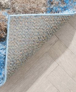 Well Woven Kenzo Retro Geometric Pattern 3D Textured Shag Grey Light Blue Rug