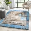 Well Woven Kenzo Retro Geometric Pattern 3D Textured Shag Grey Light Blue Rug