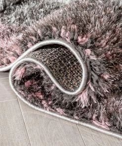 Well Woven Kenzo Retro Geometric Pattern 3D Textured Shag Pink Grey Rug