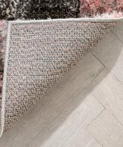 Well Woven Kenzo Retro Geometric Pattern 3D Textured Shag Pink Grey Rug