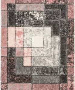 Well Woven Kenzo Retro Geometric Pattern 3D Textured Shag Pink Grey Rug