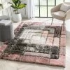 Well Woven Kenzo Retro Geometric Pattern 3D Textured Shag Pink Grey Rug