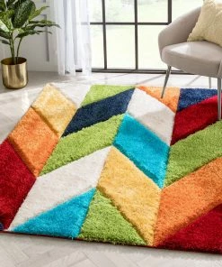 Well Woven Mika Retro Chevron 3D Textured Shag Rainbow Multi Rug
