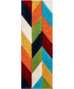 Well Woven Mika Retro Chevron 3D Textured Shag Rainbow Multi Rug
