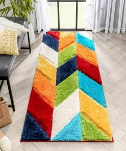 Well Woven Mika Retro Chevron 3D Textured Shag Rainbow Multi Rug