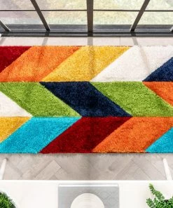 Well Woven Mika Retro Chevron 3D Textured Shag Rainbow Multi Rug