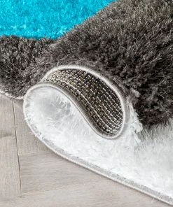 Well Woven Mika Retro Chevron 3D Textured Shag Teal Grey Rug