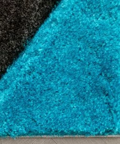 Well Woven Mika Retro Chevron 3D Textured Shag Teal Grey Rug