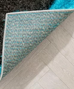 Well Woven Mika Retro Chevron 3D Textured Shag Teal Grey Rug
