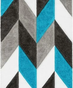 Well Woven Mika Retro Chevron 3D Textured Shag Teal Grey Rug