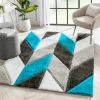 Well Woven Mika Retro Chevron 3D Textured Shag Teal Grey Rug