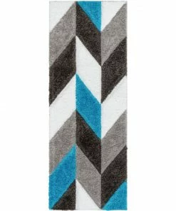 Well Woven Mika Retro Chevron 3D Textured Shag Teal Grey Rug