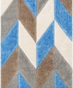 Well Woven Mika Retro Chevron 3D Textured Shag Grey Light Blue Rug