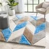 Well Woven Mika Retro Chevron 3D Textured Shag Grey Light Blue Rug