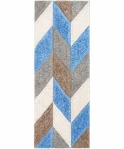 Well Woven Mika Retro Chevron 3D Textured Shag Grey Light Blue Rug