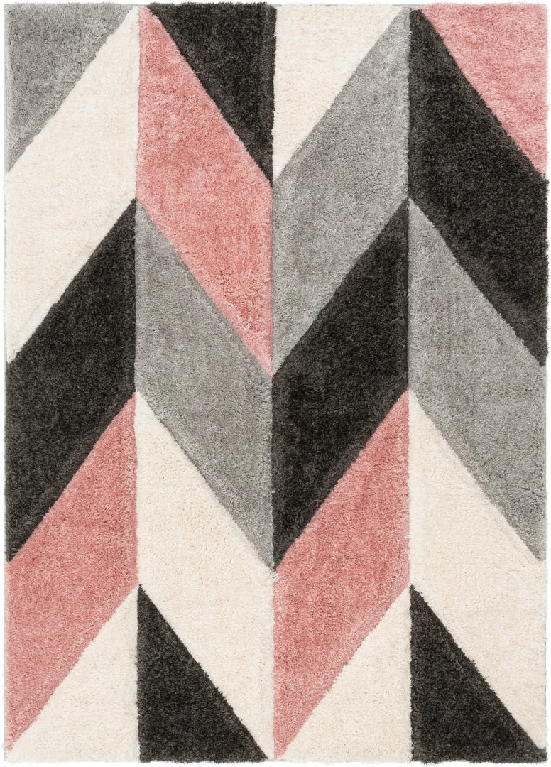 Well Woven Mika Retro Chevron 3D Textured Shag Pink Grey Rug 2 Well Woven Mika Retro Chevron 3D Textured Shag Pink Grey Rug