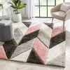 Well Woven Mika Retro Chevron 3D Textured Shag Pink Grey Rug