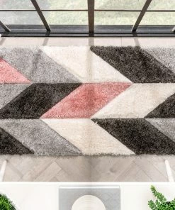 Well Woven Mika Retro Chevron 3D Textured Shag Pink Grey Rug 20 Well Woven Mika Retro Chevron 3D Textured Shag Pink Grey Rug