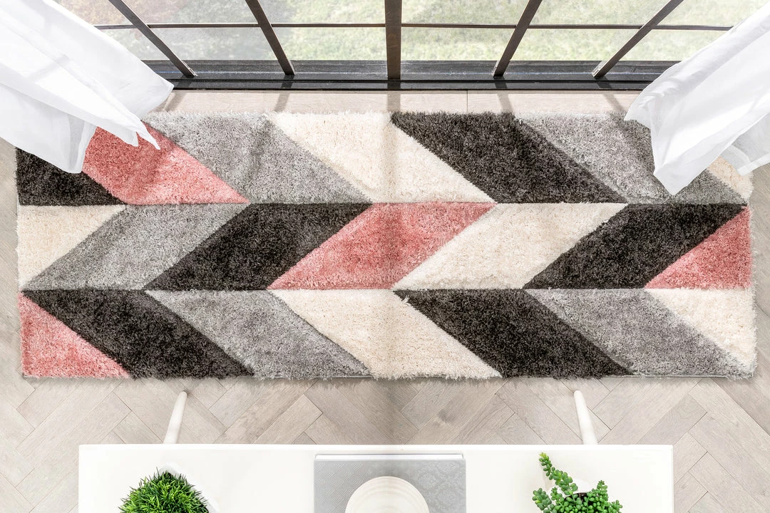 Well Woven Mika Retro Chevron 3D Textured Shag Pink Grey Rug 9 Well Woven Mika Retro Chevron 3D Textured Shag Pink Grey Rug