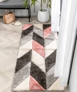 Well Woven Mika Retro Chevron 3D Textured Shag Pink Grey Rug 21 Well Woven Mika Retro Chevron 3D Textured Shag Pink Grey Rug
