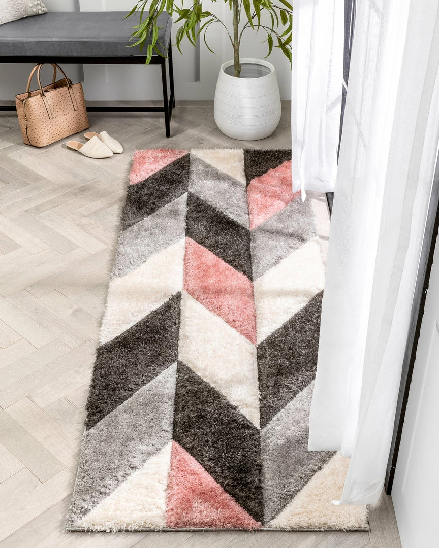 Well Woven Mika Retro Chevron 3D Textured Shag Pink Grey Rug 10 Well Woven Mika Retro Chevron 3D Textured Shag Pink Grey Rug