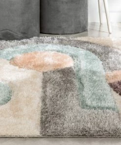 Well Woven Remi Modern Geometric Stripes 3D Textured Shag Grey Purple Rug