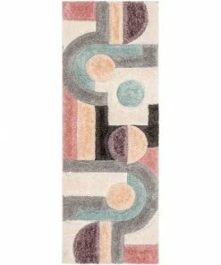 Well Woven Remi Modern Geometric Stripes 3D Textured Shag Grey Purple Rug