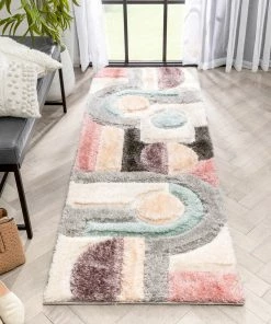 Well Woven Remi Modern Geometric Stripes 3D Textured Shag Grey Purple Rug