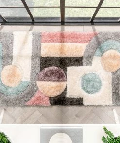 Well Woven Remi Modern Geometric Stripes 3D Textured Shag Grey Purple Rug