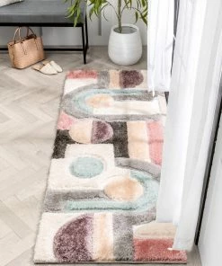 Well Woven Remi Modern Geometric Stripes 3D Textured Shag Grey Purple Rug