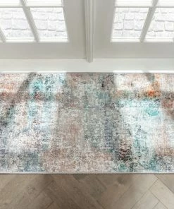 Well Woven Amesti Machine Washable Contemporary Distressed Abstract Light Blue Flat-Weave Distressed Rug Global