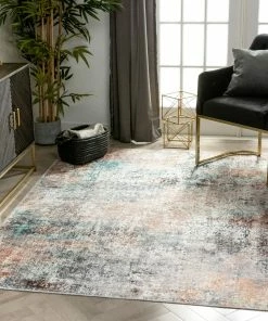 Well Woven Amesti Machine Washable Contemporary Distressed Abstract Light Blue Flat-Weave Distressed Rug Global