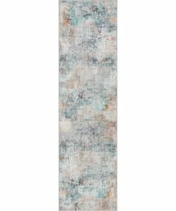 Well Woven Amesti Machine Washable Contemporary Distressed Abstract Light Blue Flat-Weave Distressed Rug Global