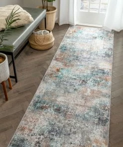Well Woven Amesti Machine Washable Contemporary Distressed Abstract Light Blue Flat-Weave Distressed Rug Global