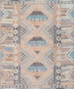 Well Woven Boron Machine Washable Vintage Gabbeh Geometric Pattern Blush Pink Flat-Weave Distressed Rug Global